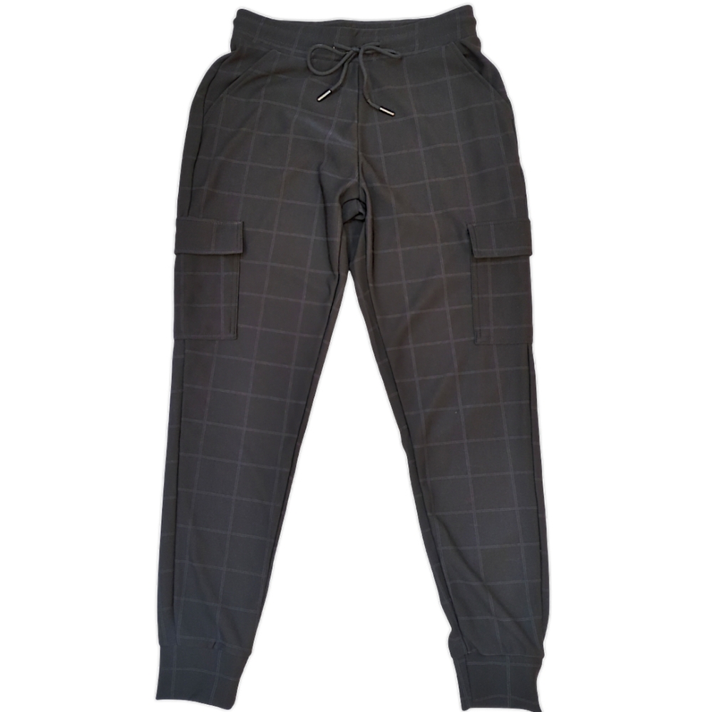 Hype Cargo Joggers, Plaid pants w/ pockets and drawstring, S, pinstripe, office